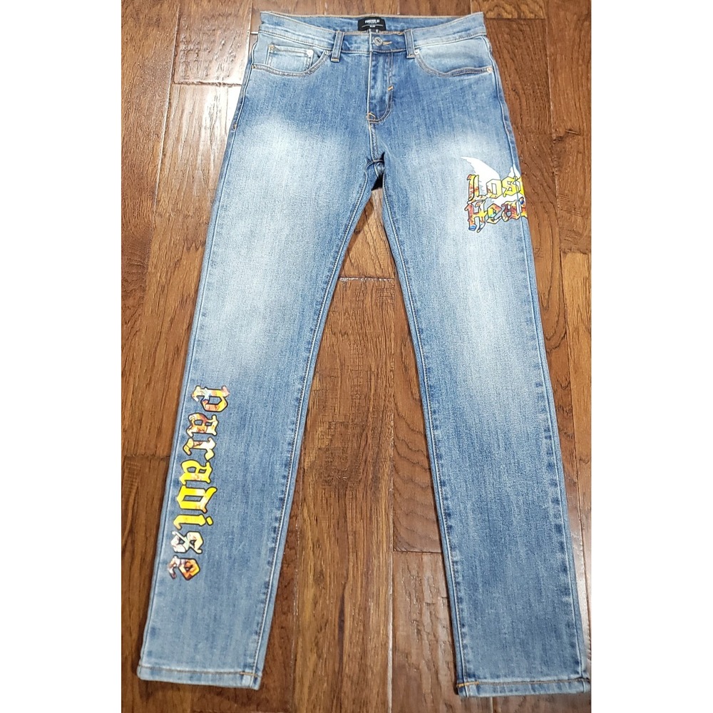 Forever 21 Women's Blue Slim‎ Fit Graphic Art Denim Jeans Size 29x31